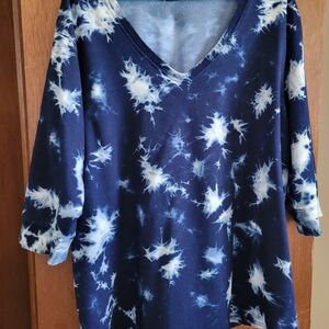 Navy and White Tie-Dye Women's Top